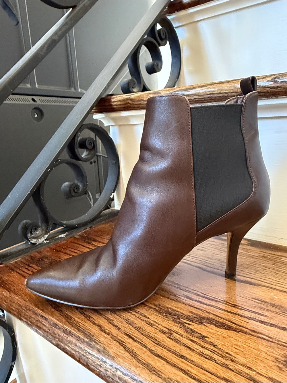 Michael Kors Dark Brown Pointed Toe Leather Ankle Booties